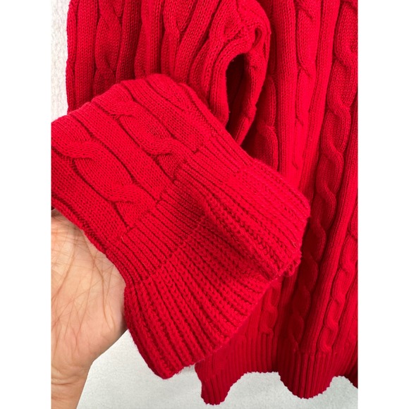 Lauren Ralph Lauren Red Cable Knit Ruffle Cuff Sweater preppy academia sz XL - Picture 8 of 9